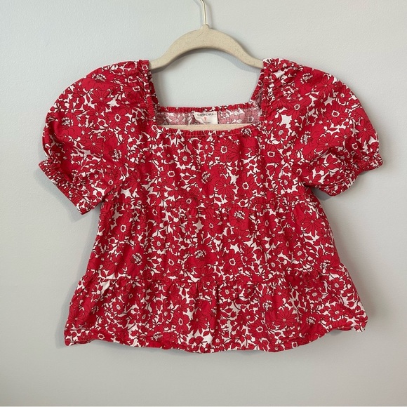 J. Crew Crewcuts Girls Pink White Puff Sleeve Blouse Ruffle Smocked Size 8/9 - Picture 1 of 5